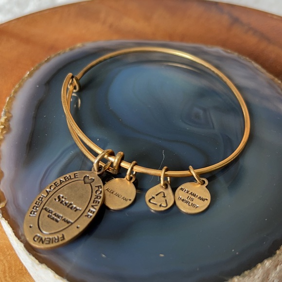 Alex and Ani Sister Charm Bangle Bracelet Gold Adjustable - Picture 5 of 5